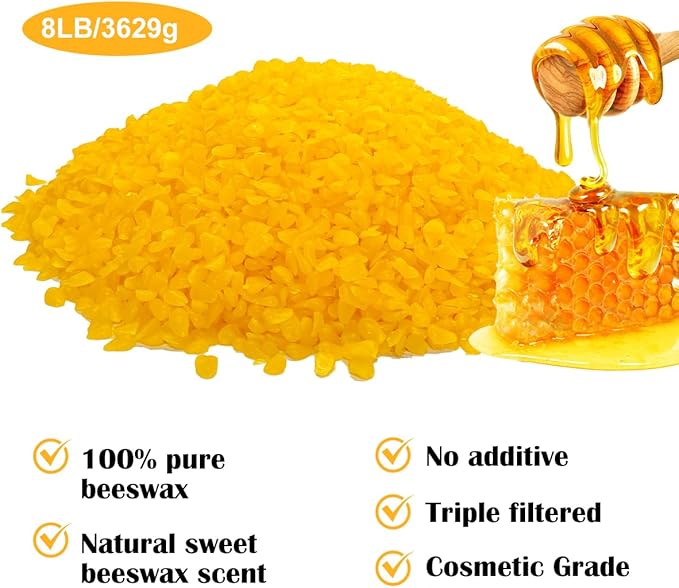 Yellow Natural Beeswax Pellets 8LB, Organic Beeswax, Beeswax for Candle Making, Body, Skin Care DIY, Lip Balm, Soap and Lotion Making Supplies