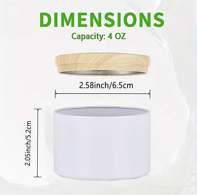 ABK 24PCS 4oz White Candle Tins With Wood Grain Lids, Matte Jars for Candle Making, Empty Metal Container