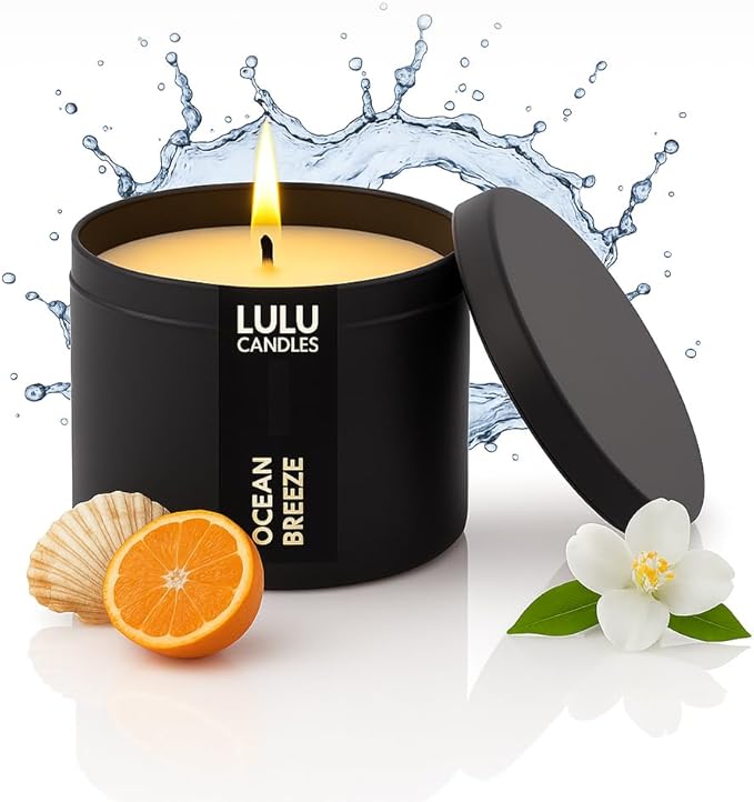Lulu Candles | Ocean Breeze Scented Candle | Smells Fresh & Oceany | Luxury Scented Soy Tin Candle | Hand Poured in The USA | Highly Scented & Long Lasting (8 Oz. Tin)