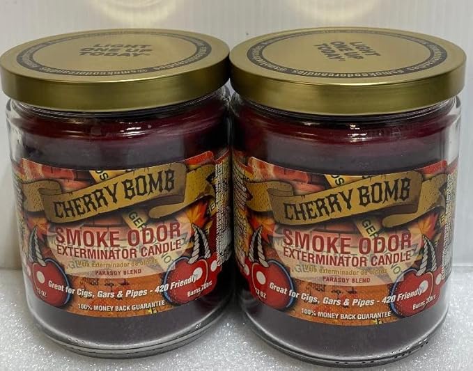 Smoke Odor Exterminator 13 oz Jar Candles Cherry Bomb, (2)