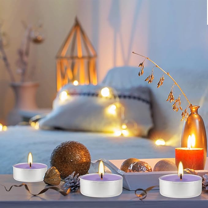 Purple Lavender Scented Tealight Candles - Giant 100 Pack Candles -Smokeless, 4 Hour Burn - Gift Set for Valentine's Day, Christmas, Weddings Centerpiece & Home Decor