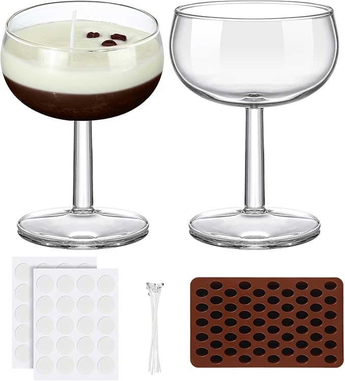 2 Set DIY Espresso Martini Candle Making Gifts Supplies Kit Candle Making Kit for Adults Women Martini Glasses Birthday Party Gifts Coffee Lovers Scented Aesthetic Home Decoration No Candles (Rounded)
