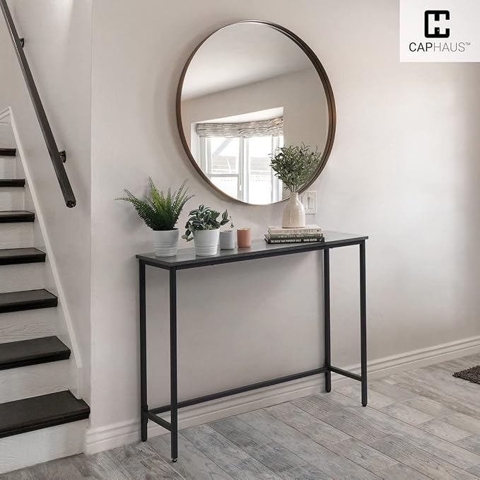 CAPHAUS 41” Classic Console Table for Entryway, Modern Sofa Tableau for Living Room, Industrial Console Mesa, Snack Entrance Table for Hallway, Accent Behind Couch Plant Table, Grey Oak