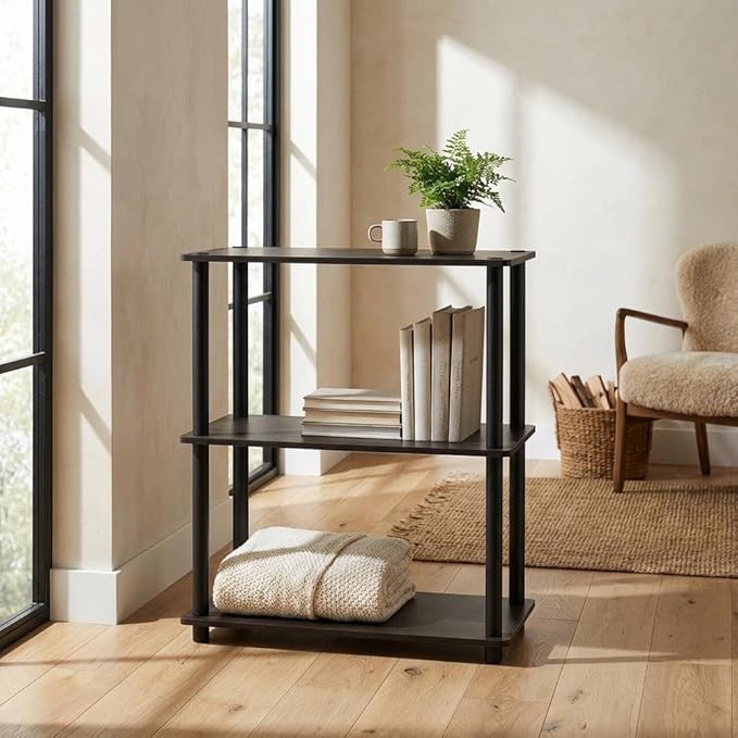 Furnifact Espresso Black Bookcase with Wood Construction, Sleek Design, Durable Material, Versatile Storage Solution, Modern Style for Home or Office use