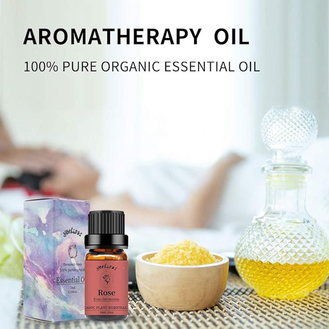 yethious Rose Essential Oil Organic Flower Natrual Peony Essential Oil for Diffuser, Skin Care, Soap/Candles Making - 2 X 10ML Essential Oil Set Gift