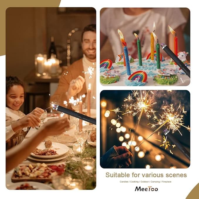 MeeToo Electric Candle Lighter Rechargeable Type-C - Gifts for Wife Men Women Nana, USB Plasma Arc Windproof Lighters for Candle Christmas Camping Kitchen Black