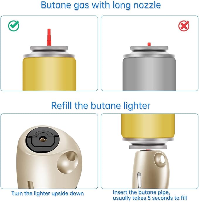 Butane Lighter Long Lighter with Visual Window for BBQ Candle,Glod(No Butane Inside)
