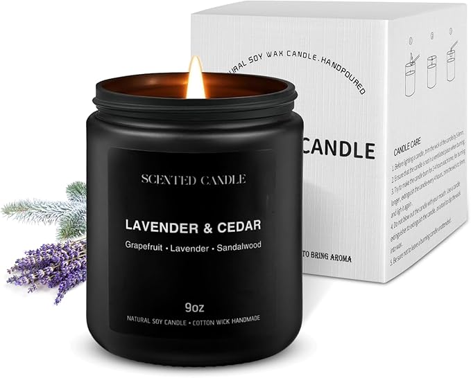 Luxury Lavander & Ceder Scented Candles Gift Set-100% Natural Soy Wax, 50H Clean Burn, Hand-Poured, Relaxing Aromatherapy for Home, Bedroom, Yoga & Spa,9oz-255g