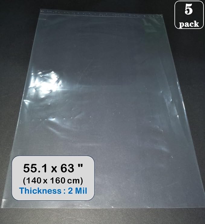 Extra Large Plastic Storage Bags 55x63 inches Clear Appliance Storage Bags Perfect for Moistureproof, Dustproof, Luggage, Suitcase, Home Appliances, Comforter and more (2 Mil 5 Pack)