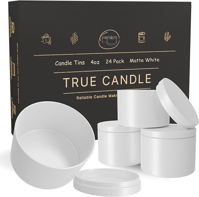 True Candle Pure White Tins - 24x 4 oz Candle Containers