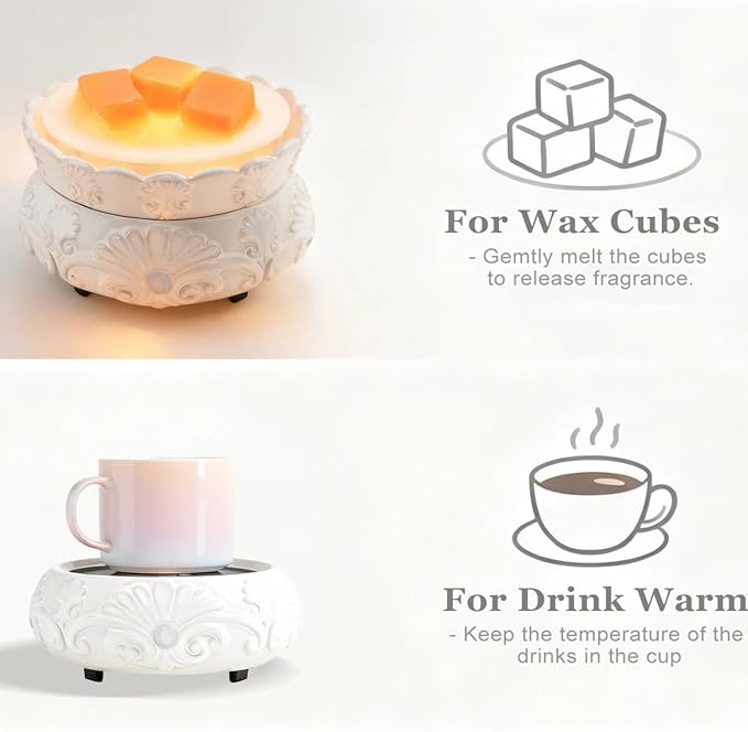 ASAWASA Ceramic Candle Wax Warmer with 1 pc Silicone Dish, 3-in-1 Wax Melter Burner for Kitchen Home Spa Yoga Gift (White)