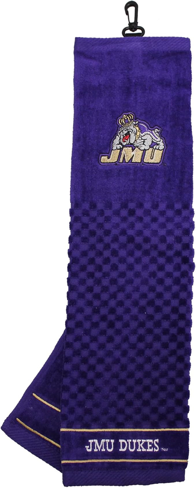 Team Golf NCAA James Madison Dukes Embroidered Golf Towel Embroidered Golf Towel, Checkered Scrubber Design, Embroidered Logo