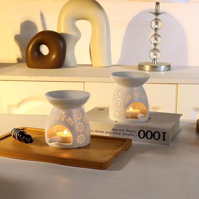 Ceramic Tea Light Candle Holder, Essential Oil Burner Wax Melt Burner, Incense Aroma Diffuser, Home Decor