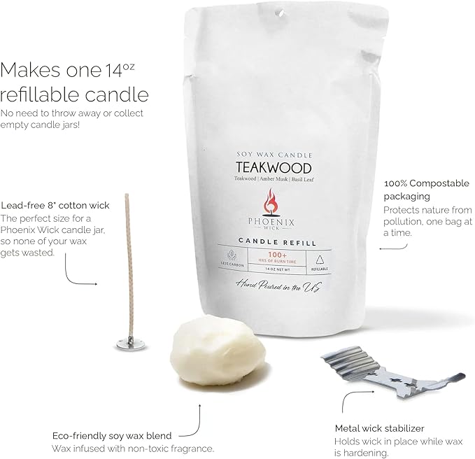 Phoenix Wick Candle Making Kit – Transform Anything Into A Candle – Candle Making Kit with Wick + 14oz Wax (Teakwood)