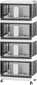 Folding Storage Organizer with Silent casters | Stackable Design for Home & Office, Heavy-Duty Plastic Storage Bin with Clear Door, 3 Sizes (19.5/23.5/27.5in),Black/White (23.6" 4 layer, White)