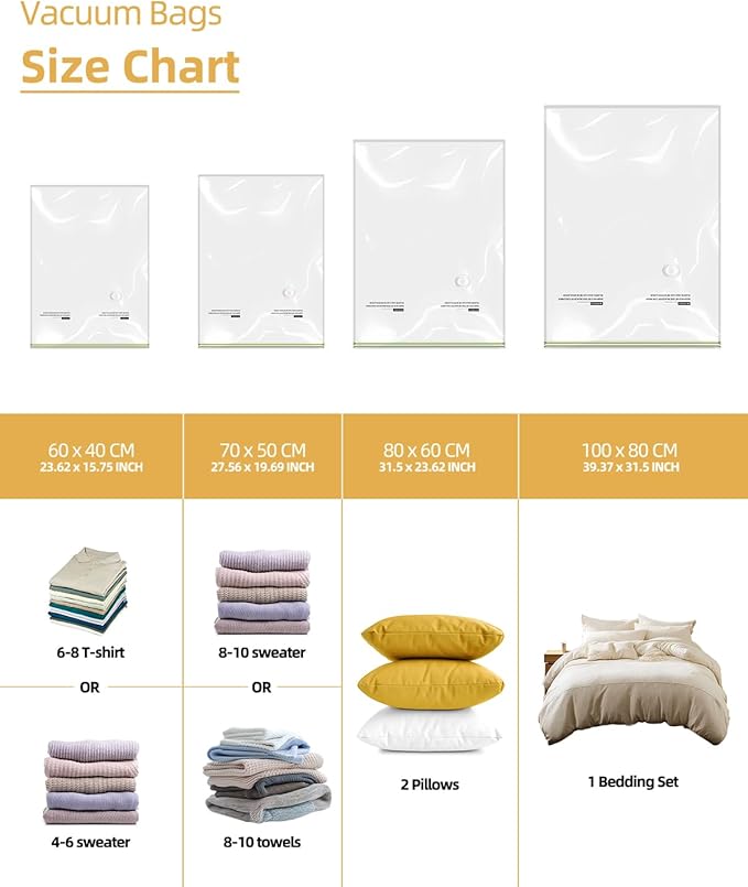Vacuum Storage Bags for moving, Vacuum Seal Bags for Memory Foam, Latex, Clothing & Bedding, Space Saver Bags for Organization and Storage (Small)