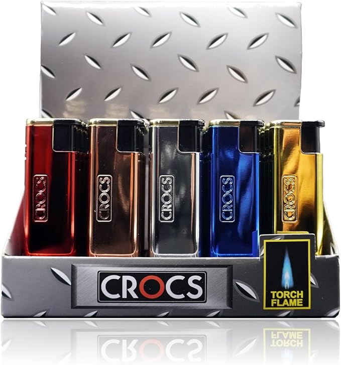 Crocs Metal Pocket Lighter, Wind Resistant Torch Lighter Windproof Candle Lighter, Butane Refillable Lighters for Candle, Sleek Metal Finish Cool Lighters - 5 Pack