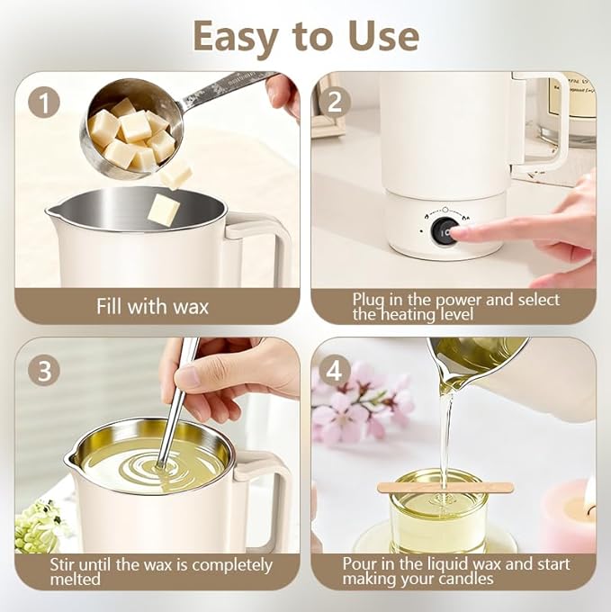 didforu Electric Wax Melting Pot Kit with Thermometer, 800ML Wax Melter for Candle Making, Adjustable Temperature Wax Warmer with Spout, DIY Candle Making Supplies for Beginners & Professionals