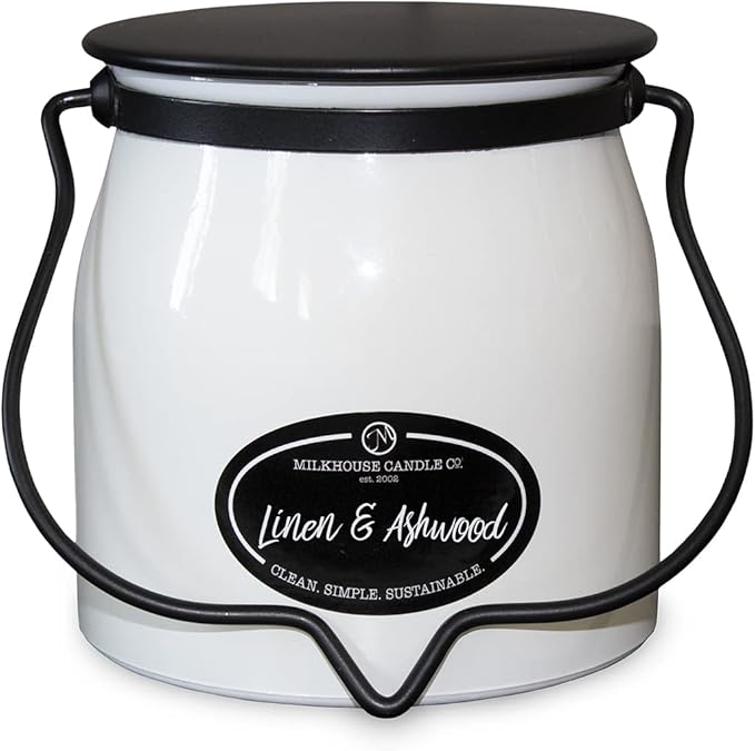 Milkhouse Candle Company - Linen & Ashwood - Creamery Collection - 16oz Double Cotton Wick Soy Candles with Beeswax - Long Burn Time, Made in The USA - Non Toxic, Premium Scented Candles