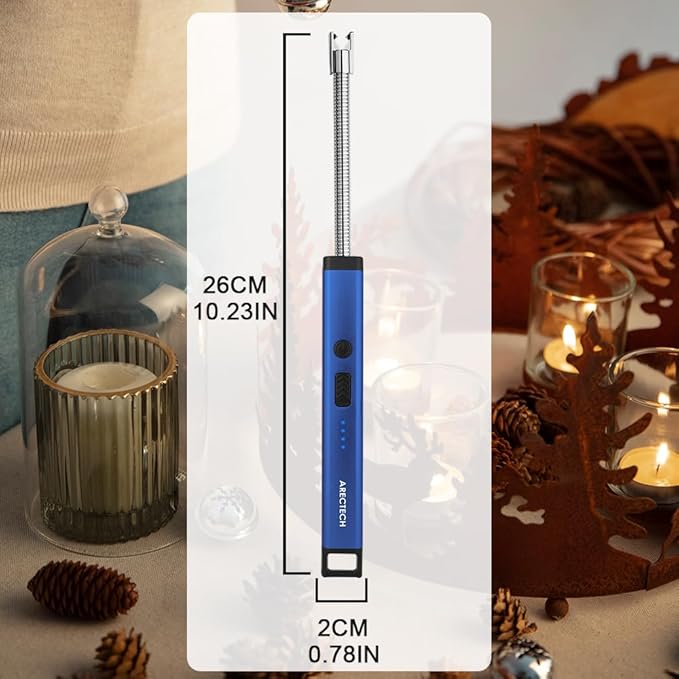 ARECTECH Candle Electric Lighter Rechargeable USB Arc Lighters for Candle Camping Fireworks Christmas Birthday Gifts with LED Light for Men Women Blue