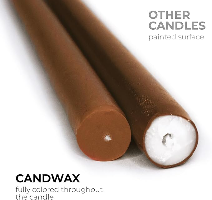 CANDWAX 10 inch Candlesticks - Set of 12 Dripless Tapered Candles - Brown Candles for Home Decor