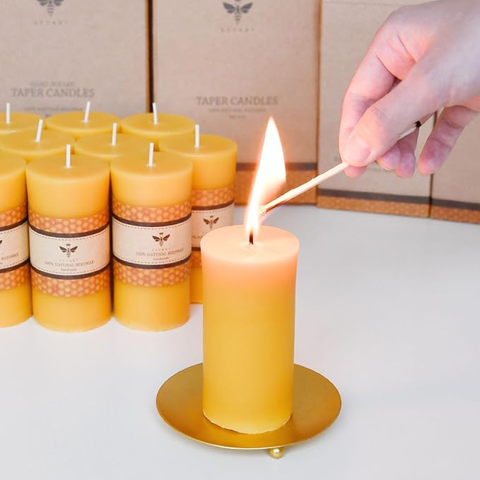 DEYBBY 2 x 4 inch Natural Beeswax Pillar Candles Set of 6, Smokeless Dripless Pure Beeswax Candle with Natural Scent for Room Decoration Prayer Party, Long Lasting Burn Time, Yellow Raw