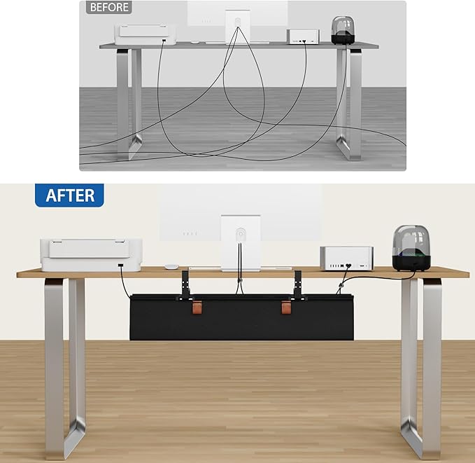 Zilink No Drill Under Desk Cable Management Tray 30" Cord Organizer for Table Clamp/Screw Mount Desk Cable Management Sturdy Waterproof Fabric Cord Hiders for Office, Home