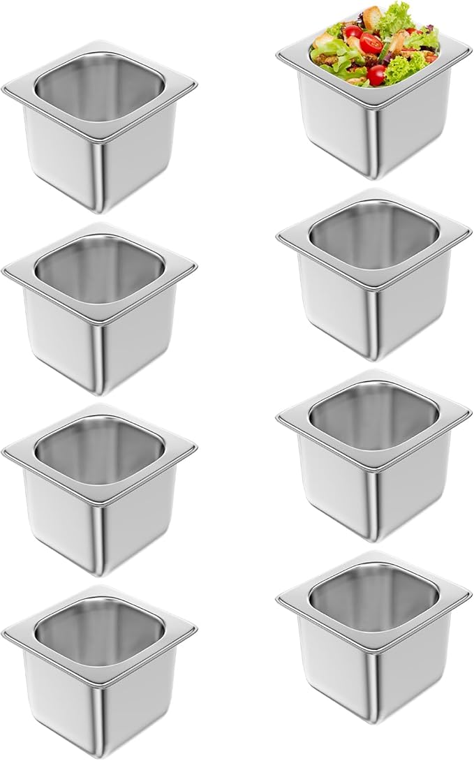Steam Table Pan Hotel Pans: 1/6 Size 8 Pack 6 Inch Deep Stainless Steel Hotel Pan for Food - Commercial Catering Pan for Hotel Restaurant Buffet Party Supplies