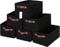 Hinwo 6-Pack Small Canvas Fabric Storage Baskets Set with Handles, Open Bins, Cube Organizer, Shelf Organizer Bins for Closet, 7.9L, 12 x 8 x 5 Inches (Black)