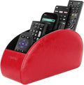 SITHON Remote Control Holder with 5 Compartments - PU Leather Remote Caddy Desktop Organizer Store TV, DVD, Blu-Ray, Media Player, Heater Controllers, Red