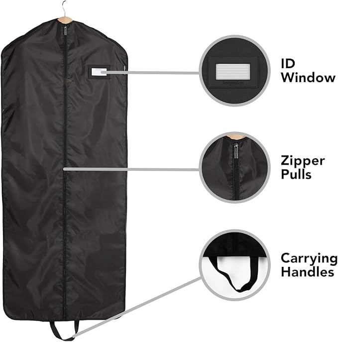 Covermates Keepsakes Garment Bag Set for Closet Storage and Travel – Breathable Suit and Dress Bags with ID Window and Carrying Handles – Heavy-Duty Hanging Wardrobe Protection Set, Black