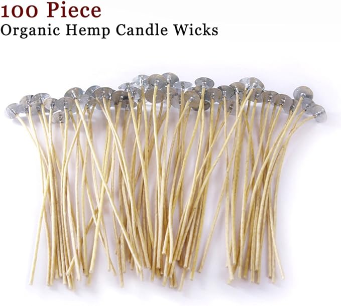 EricX Light Organic Hemp Candle Wicks, 100 Piece 8" Pre-Waxed by Beeswax & Tabbed, for Candle Making
