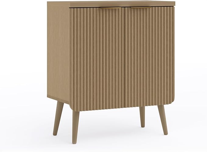 Sideboard Buffet Cabinet with Storage, Modern Fluted Accent Credenza with 2 Doors, Buffet Table Media Console Cabinet Entryway Cabinets for Living Room Kitchen Dining Room Bathroom, Natual Oak