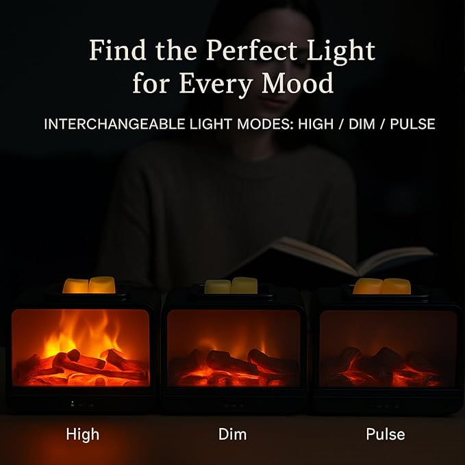 MeplLivs Dynamics Flame Fireplace Electric Wax Melt Warmer PTC Heating Plate Monochromatic Wax Burner Fragrance Wax Warmer for Home Office Gifts & Decor(Black)