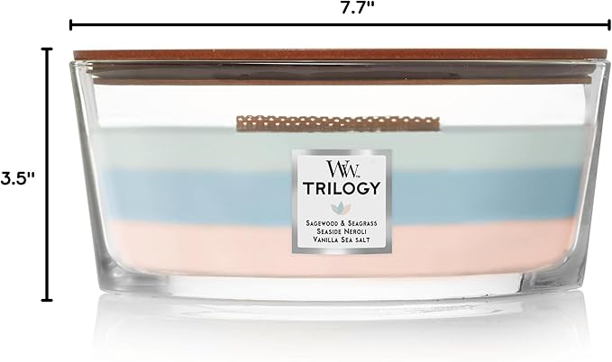 WoodWick Oceanic Trilogy Gifts for Women and Men, 16 oz Ellipse Trilogy Candle with Crackling Wick