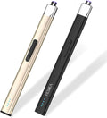 REIDEA Lighters 2 Pack R1 Flat Electronic Candle Lighter, Windproof Flameless USB Rechargeable Arc Lighter with Safe Button and Power Indicator for Candle, BBQ and Fireworks, Champagne Gold and White