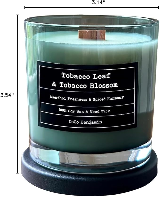 100% Soy, Highly Scented, Hand Poured Soy Candle (Tobacco Leaf & Tobacco Blossom (Wooden Wick))