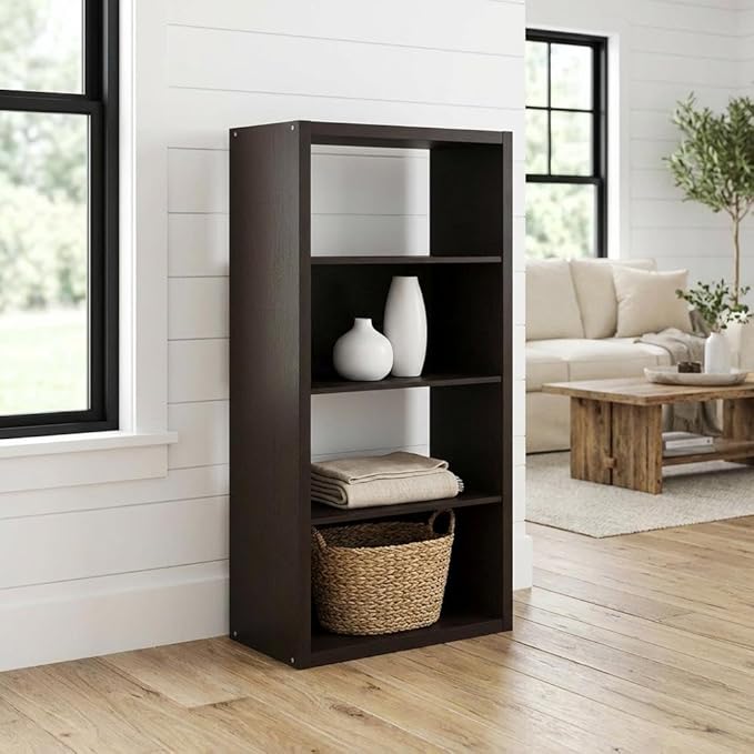 Furnifact Dark Oak Bookcase, Stylish Wooden Storage Unit, Modern Design, Durable Wood Construction, Suitable for Living Room, Office, or Bedroom