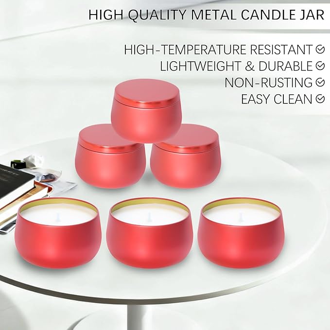 24 Pcs 8oz Candle Tins with Lids Bulk, Drak Red Metal Candle Jars for Making Candles, Shatterproof Empty Candle Containers & Vessels for DIY Travel & Small Business