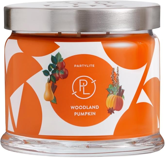 PartyLite Woodland Pumpkin 3-Wick Jar Candle – Autumn Spice & Cinnamon Scent, 25-45 Hours Burn Time, Clean-Burning, Harvest-Inspired Fragrance