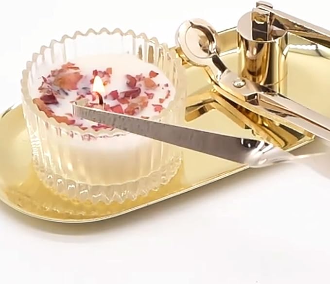 BRIGANTI Candle Care Essentials Accessory Set, 4pc Candle Accessories Kit - Gold | Candle Snuffer with Swivel Head, Wick Trimmer Scissors with Refined Edge, Wick Dipper & Pick, Stylish Accessory Tray
