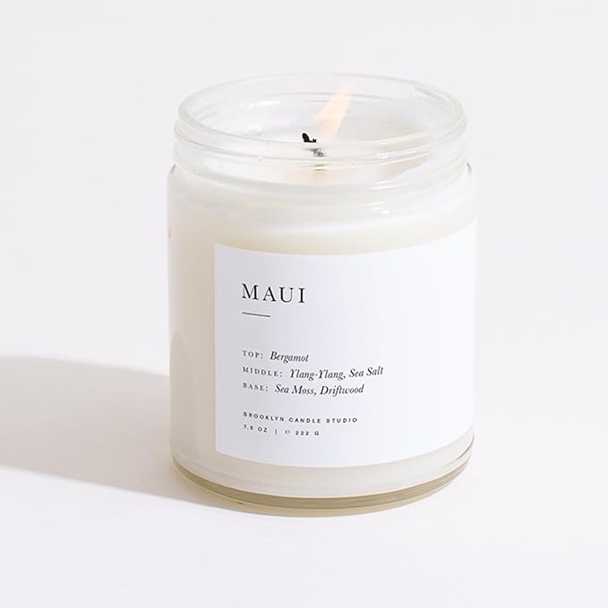 Brooklyn Candle Studio Maui Jar Candle - Luxury Scented Candle, Vegan Soy Wax, Hand Poured in The USA, 50 Hour Slow Burn Time - 7.5oz