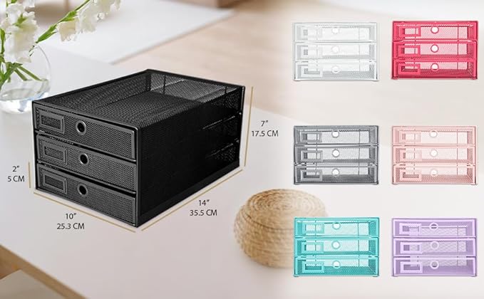 EXERZ Paper Sorter 3 Tier Drawers A4 / Multifunctional Desk Organiser/Letter Tray - Documents, Magazines, Notebooks and Letters