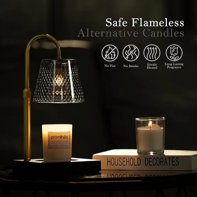 Candle Warmer Lamp with Timer (2H/4H/8H), Adjustable Height Dimmable Wax Melting Lamp for Jar Candles, Electric Candle Lamp for Home Decor, Ideal Gift for Candle Lovers (Black)