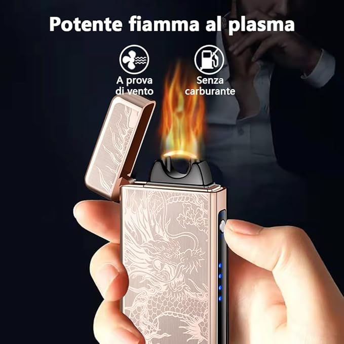 YOZWOO Electric Lighter Rechargeable, High Power Flame Arc Lighter, USB Lighters with LED Battery Indicator, Windproof Electronic Lighters for Candle Camping with Gift Box (Gold Dragon)