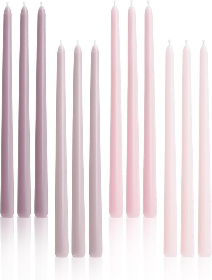Viyffo 12 Inch Purpel Taper Candles Set of 12 Unscented Smokeless Long Tall Tapered Candle for Candlesticks Sticks Wedding Home Decor Dinner