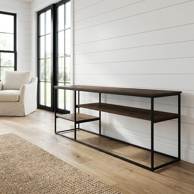 Furnifact Walnut TV Stand for TVs Up to 65 Inches, Modern Living Room Media Console with Wood Construction, Stylish Storage and Contemporary Design