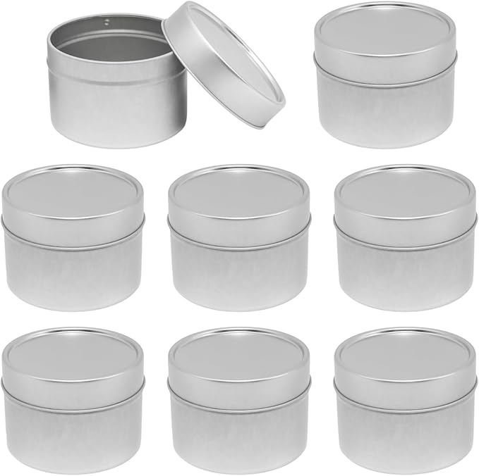 JAKOUE 8pcs Silvery 4oz Candle Tins with Lids - Premium Metal Candle Jars for DIY Craft, Wax Melts & Small Business (Leak-Proof Candle Containers) 65mm*45mm/2.56"*1.78"