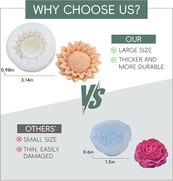3 Pack Candle Molds for Candle Making, Moldes para Velas, Flower Molds Silicone Candle Molds for DIY Scented Candle, Soy Wax, Cake, Soap, Resin Casting Craft Making