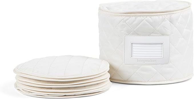 Covermates Keepsakes Dish Storage Case – Padded China & Dinnerware Organizer, Quilted Polyester Protection, ID Window, Zipper Closure, Machine Washable, Cream